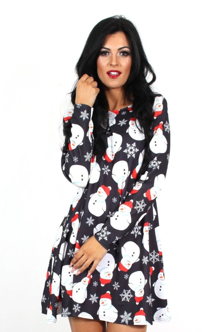 Clothing Rebellious Fashion | Noelle Navy Snowman Swing Dress