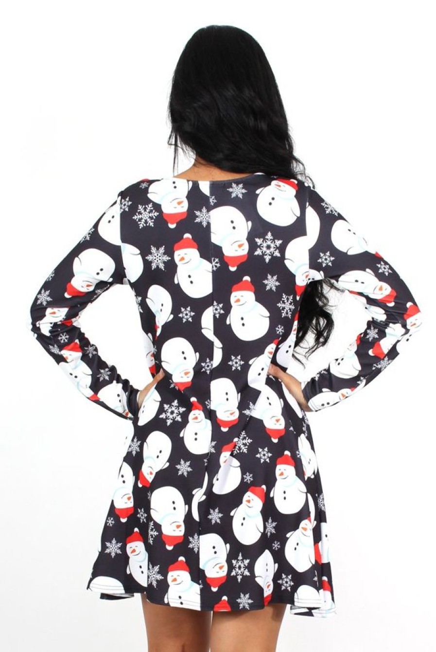 Clothing Rebellious Fashion | Noelle Navy Snowman Swing Dress