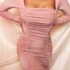 Clothing Rebellious Fashion | Pink Square Neck Ruched Mini Bodycon Dress - Alia