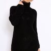 Clothing Rebellious Fashion | Black Chunky Knit Roll Neck Cut Out Hem Jumper Dress - Catalina