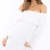 Clothing Rebellious Fashion | White Bardot Frill Shift Dress - Lucina