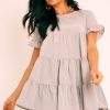 Clothing Rebellious Fashion | Grey Smock Tiered Frill Sleeve Mini Dress - Olah