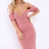 Clothing Rebellious Fashion | Rose Plunge V Bardot Midi Bodycon Dress - Nanda