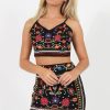 Clothing Rebellious Fashion | Black Floral Embroidered Co-Ord - Valentina