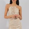 Clothing Rebellious Fashion | Gold Mesh Floral Embroidered Strappy Backless Dress - Mia