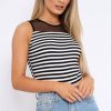 Clothing Rebellious Fashion | White And Black Stripe Mesh Detail Bodysuit - Lakendra