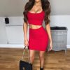 Clothing Rebellious Fashion | Red Cami Crop Top And Mini Skirt Co-Ord - Riely