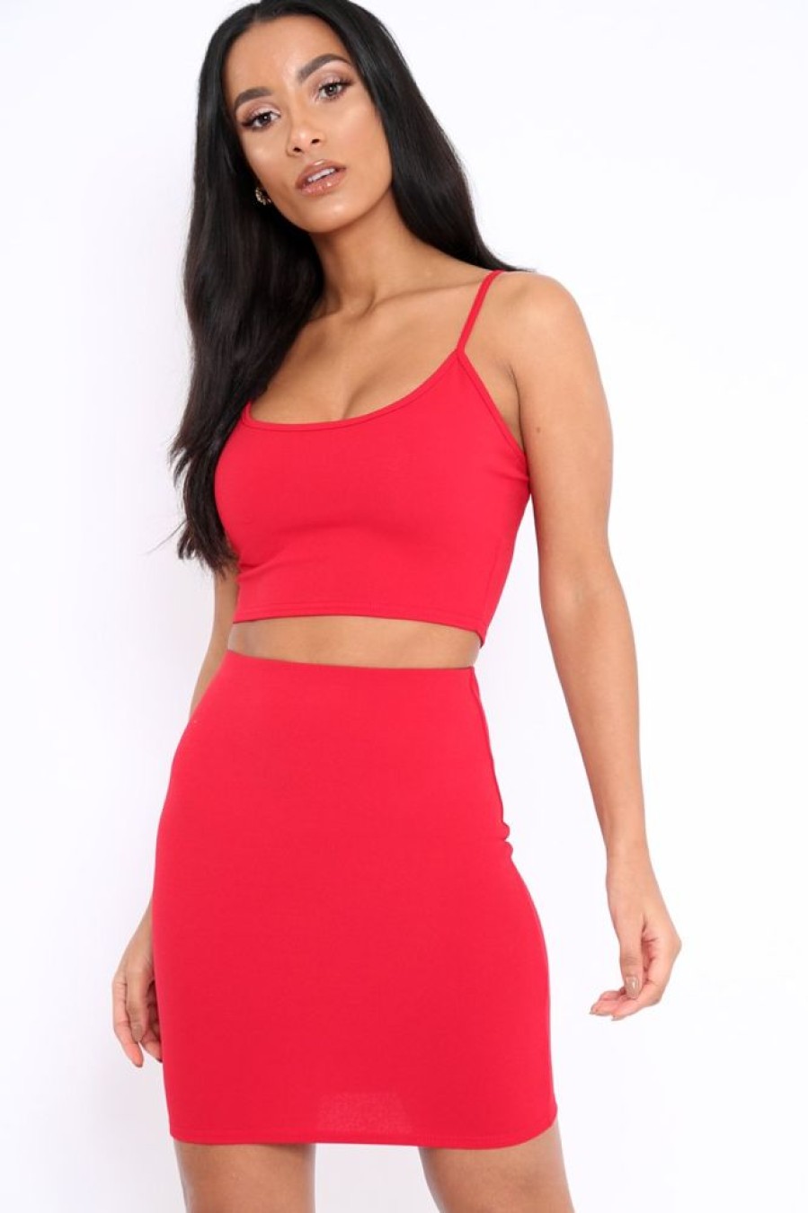 Clothing Rebellious Fashion | Red Cami Crop Top And Mini Skirt Co-Ord - Riely