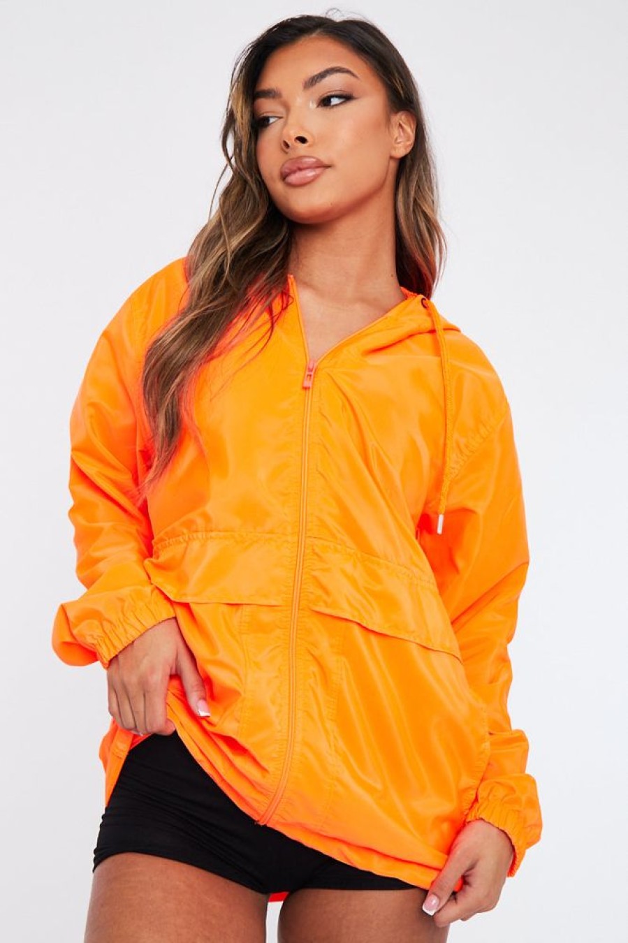 Clothing Rebellious Fashion | Orange Shell Zip Up Windbreaker - Ginnie