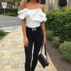 Clothing Rebellious Fashion | White Bardot Extreme Frill Bodysuit - Diandra