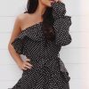 Clothing Rebellious Fashion | Black And White Polka Dot One Shoulder Frill Dress - Zyann