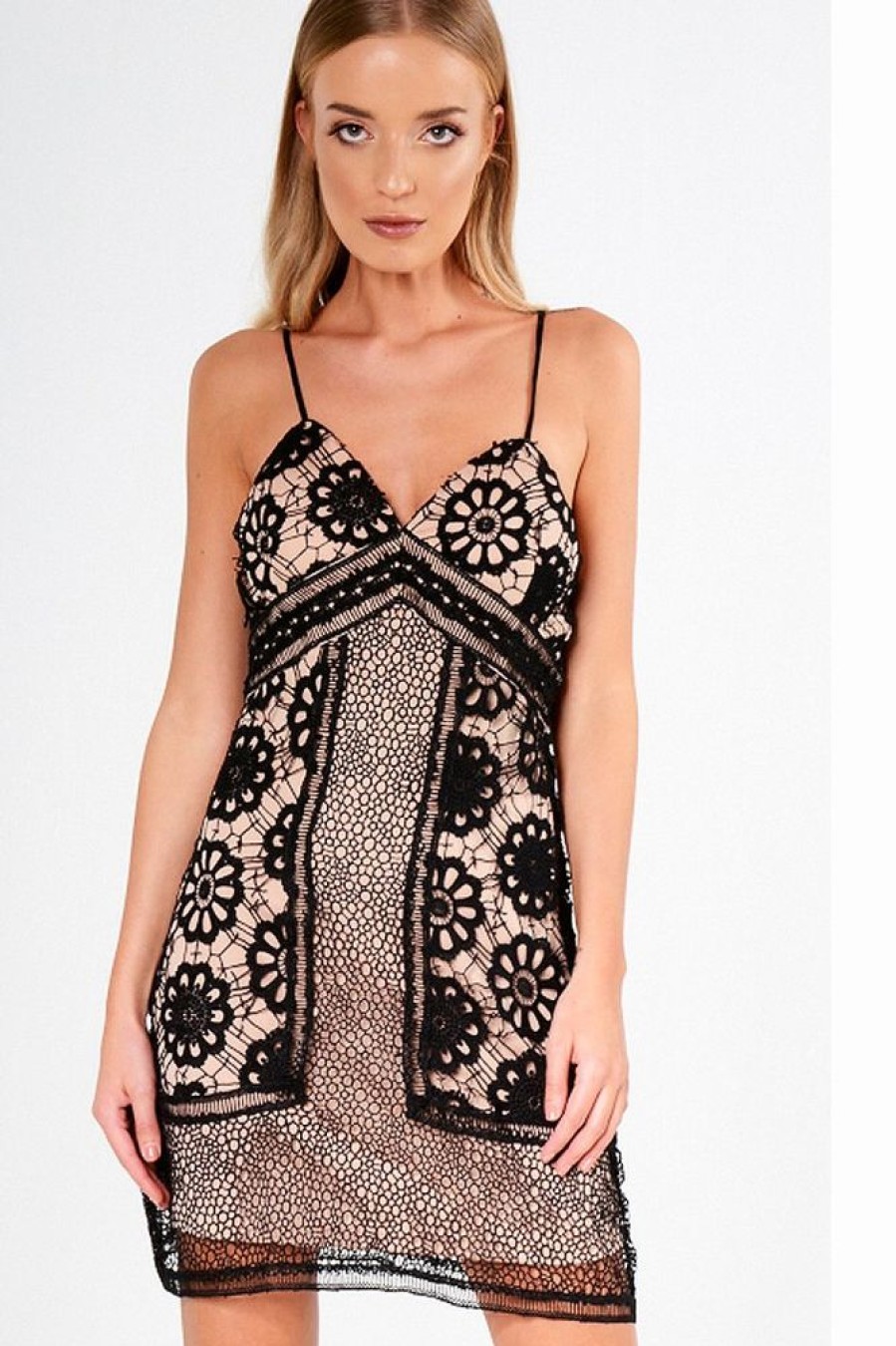 Clothing Rebellious Fashion | Black And Nude Crochet Dress - Patricia