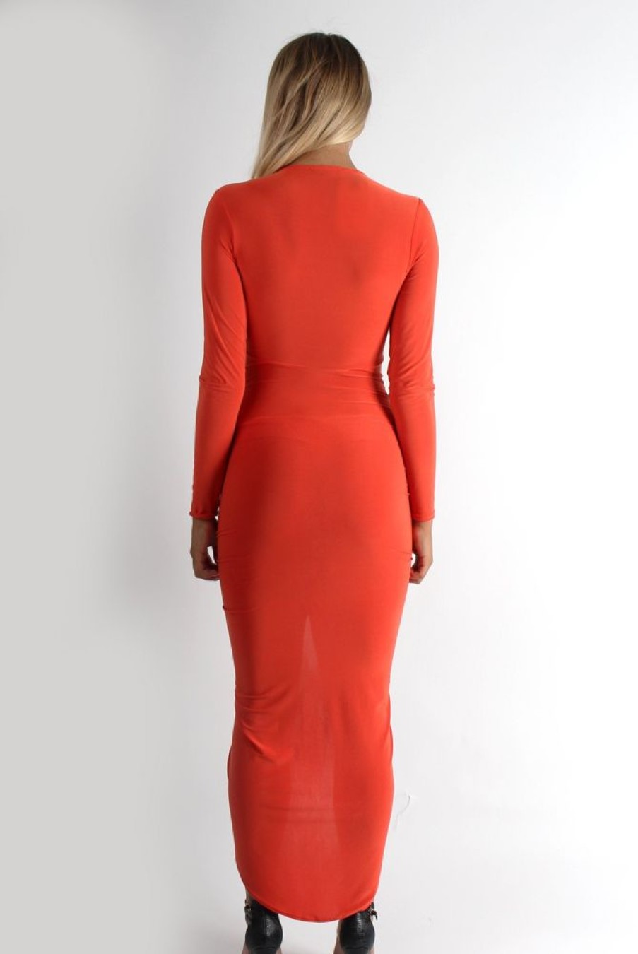 Clothing Rebellious Fashion | Kristen Orange Ruched Front Dress