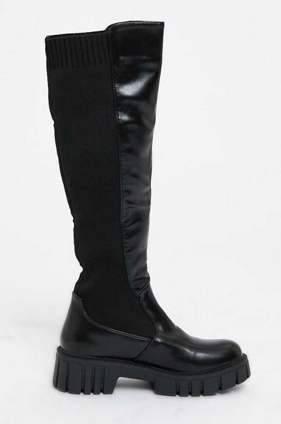 Shoes Rebellious Fashion | Black Pu Faux Leather Knee High Boots - Azel