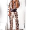 Clothing Rebellious Fashion | Apricot Snake Print Shirt And Flared Trousers Co-Ord - Fryda