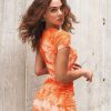 Clothing Rebellious Fashion | Orange Tie Dye Ruched Side Ribbed T-Shirt Dress - Kamaiya