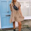 Clothing Rebellious Fashion | Camel Plunge Neckline Tiered Dress - Caralyn