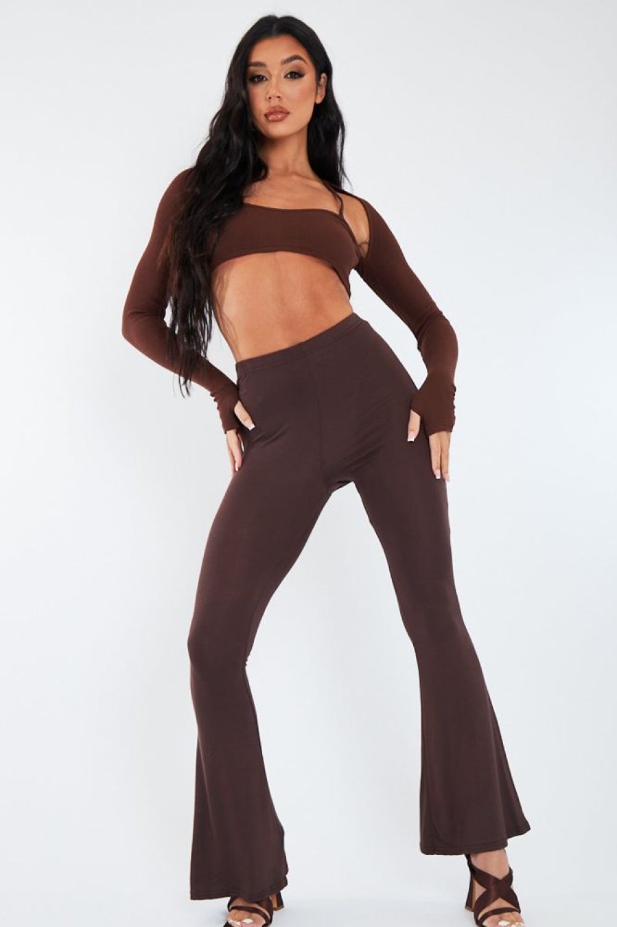 Clothing Rebellious Fashion | Chocolate Jersey Flare Trousers - Calla