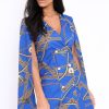 Clothing Rebellious Fashion | Blue Chain Blazer Cape Dress - Nirvi