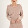 Clothing Rebellious Fashion | Mauve Batwing Cold Shoulder Mini Dress - Sonia