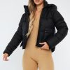 Clothing Rebellious Fashion | Black Dropped Hem Front Pocket Puffer Jacket - Amelia