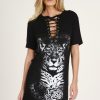 Clothing Rebellious Fashion | Black Lace Up Tiger T-Shirt Dress - Mali