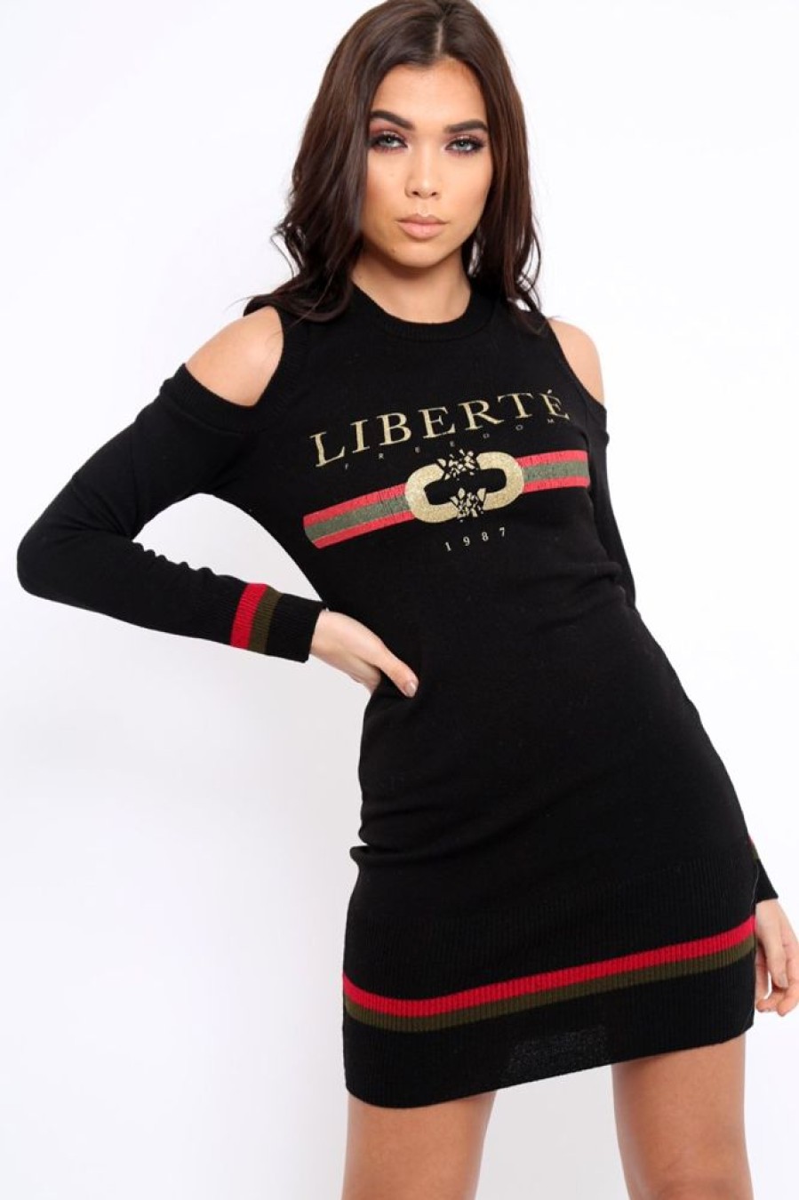 Clothing Rebellious Fashion | Black Liberte Slogan Jumper Dress - Lizeth