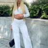 Clothing Rebellious Fashion | White High Waist Straight Leg Trousers - Lia