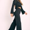 Clothing Rebellious Fashion | Black Ribbed Frill Hem Top And Wide Leg Trouser Co-Ord - Blayke