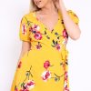 Clothing Rebellious Fashion | Yellow Floral Wrap Dress With Puff Sleeves - Phenix