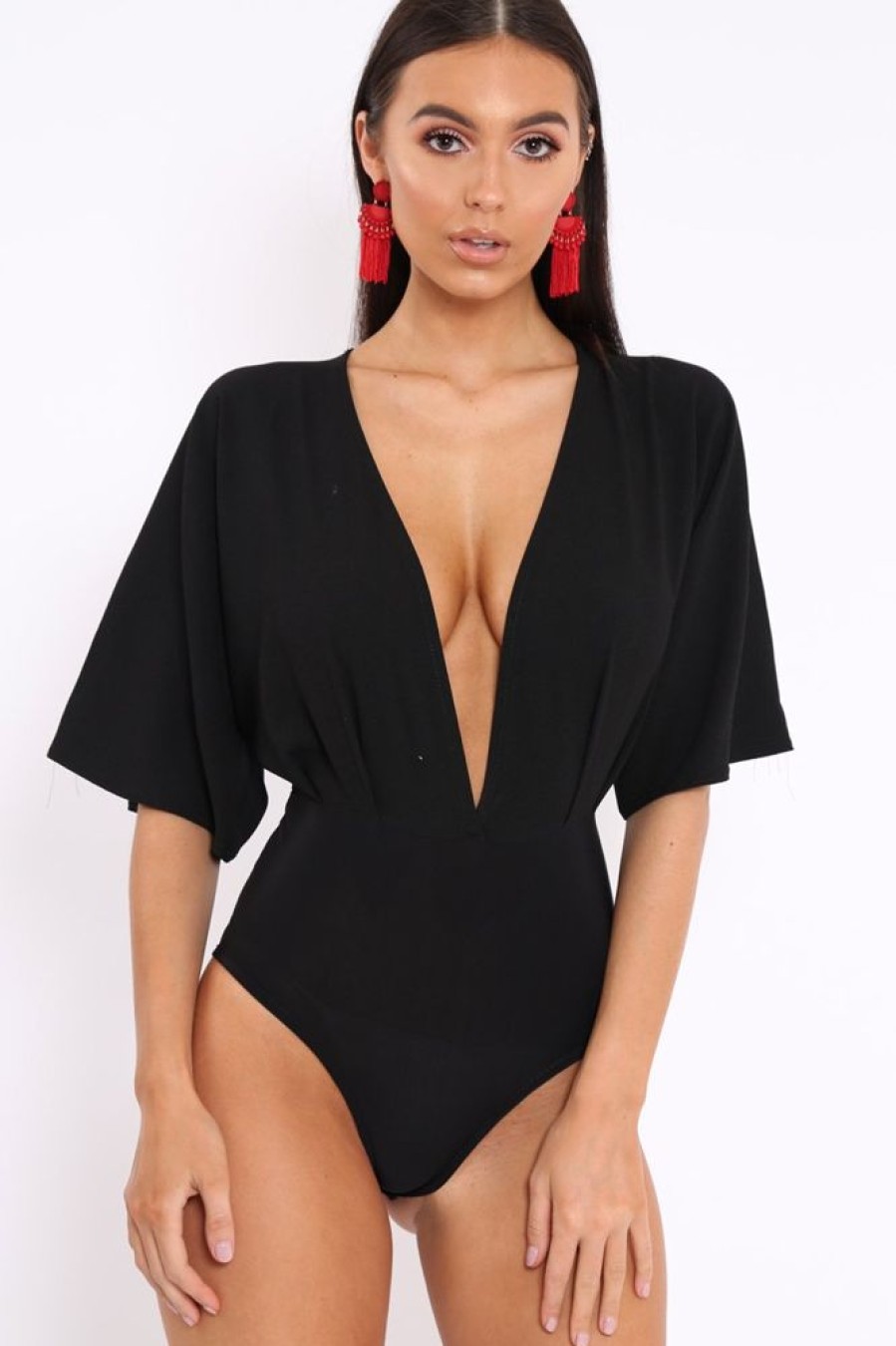 Clothing Rebellious Fashion | Black Plunge Bodysuit - Florence