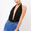 Clothing Rebellious Fashion | Black Plunge Halterneck Bodysuit - Lona