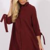 Clothing Rebellious Fashion | Wine Suede Tie Cuff Oversized Shirt Dress - Deborah