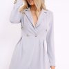 Clothing Rebellious Fashion | Grey Button Detail Blazer Dress - Kayleigh