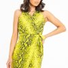 Clothing Rebellious Fashion | Lime Snake Print Wrap Tie Front Sleeveless Dress - Jayde