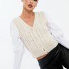 Clothing Rebellious Fashion | Cream Contrast Sleeves Knitted Top - Mckaela