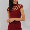 Clothing Rebellious Fashion | Wine Cage High Neck Bodycon Dress- Kade