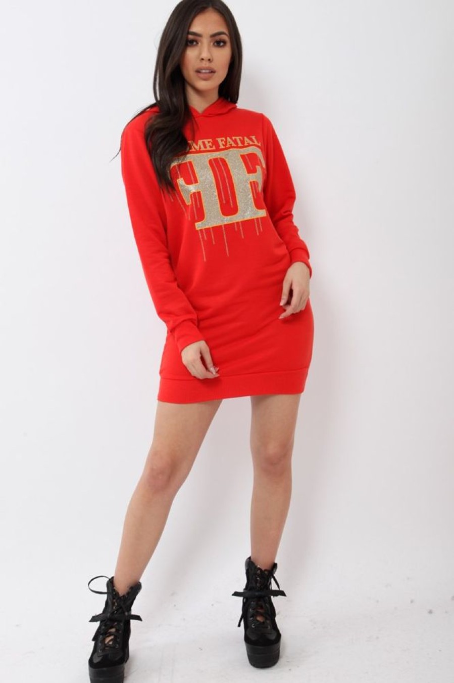 Clothing Rebellious Fashion | Red Femme Fatal Hooded Dress - Ivanna