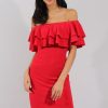 Clothing Rebellious Fashion | Red Bardot Frill Dress - Serena