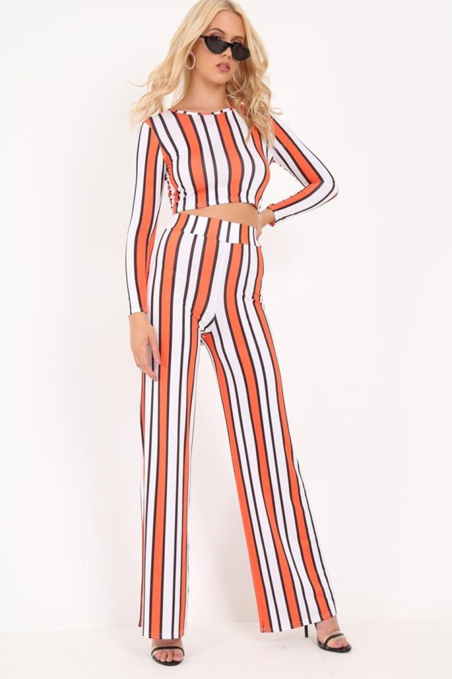 Clothing Rebellious Fashion | Orange Stripe Crop Top Wide Leg Co-Ord - Ivette