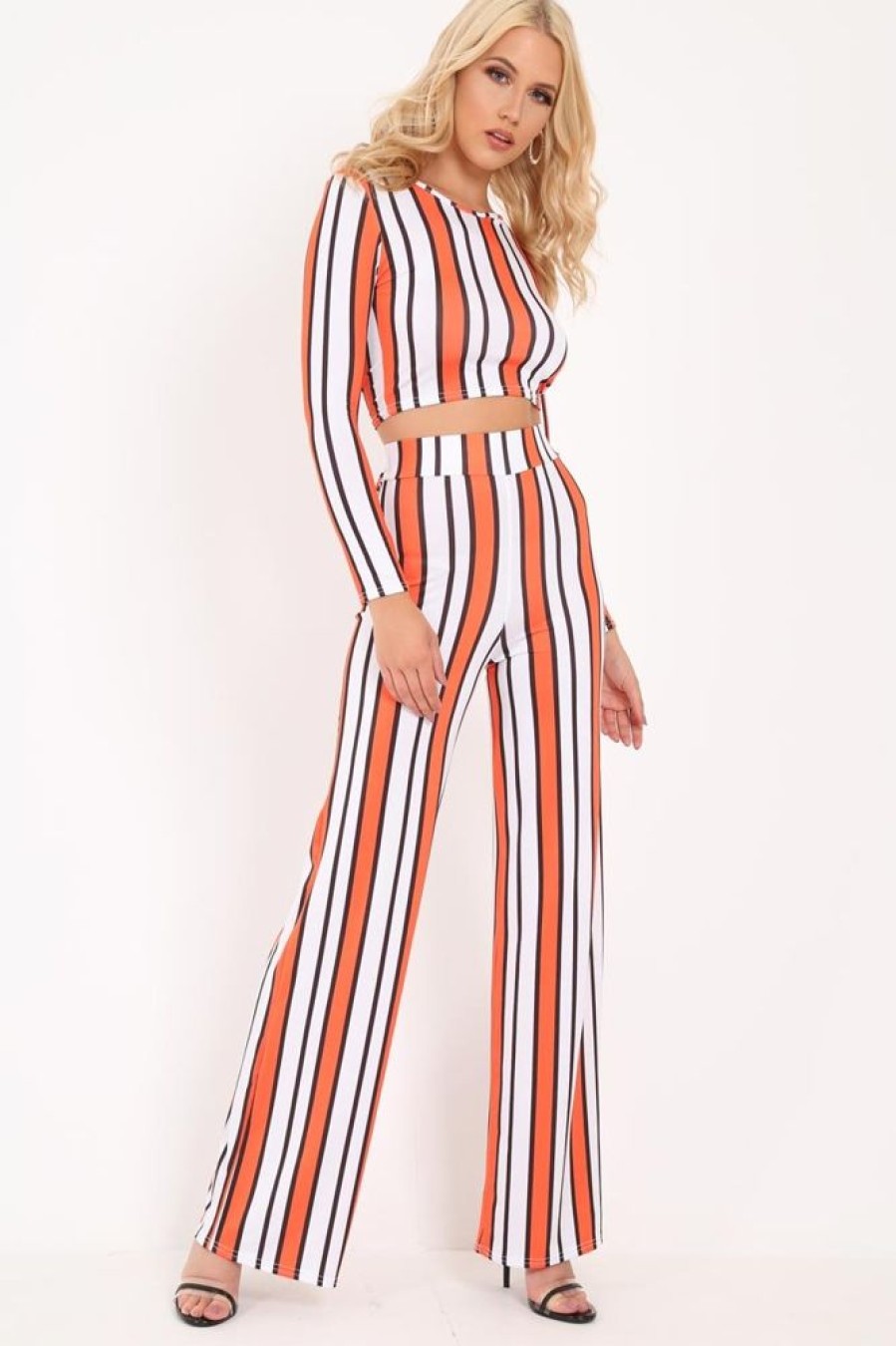 Clothing Rebellious Fashion | Orange Stripe Crop Top Wide Leg Co-Ord - Ivette