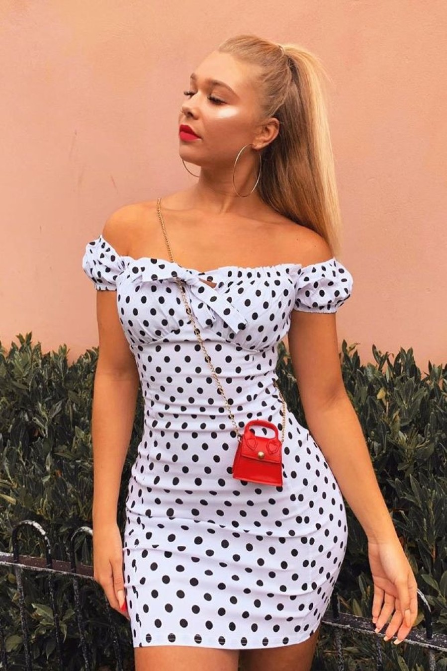 Clothing Rebellious Fashion | White Black Polka Bardot Milkmaid Dress - Roya