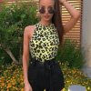 Clothing Rebellious Fashion | Yellow Leopard Print Halter Neck Sleeveless Bodysuit - Aarika