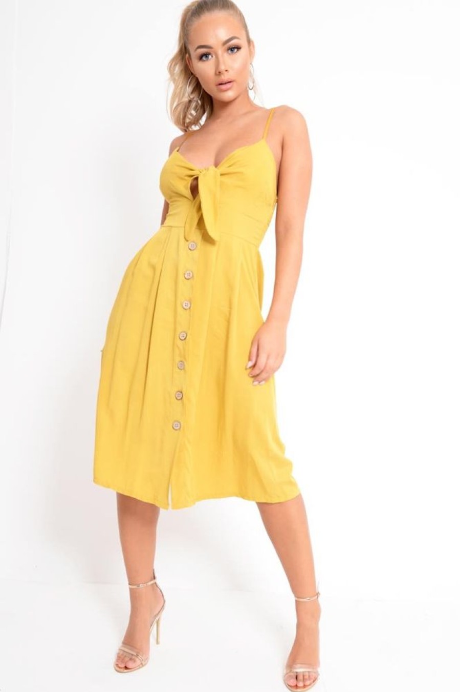 Clothing Rebellious Fashion | Mustard Tie Front Midi Dress - Onida