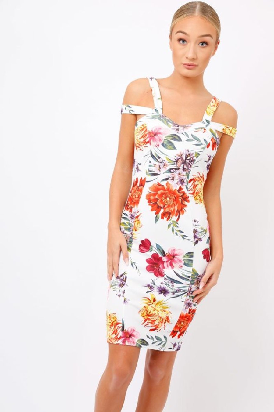 Clothing Rebellious Fashion | White Floral Cross Over Strap Dress - Briony