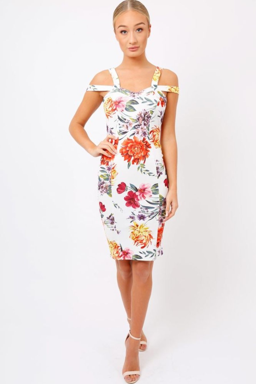 Clothing Rebellious Fashion | White Floral Cross Over Strap Dress - Briony