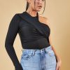 Clothing Rebellious Fashion | Black One Sleeve Twist Front Bodysuit - Wren