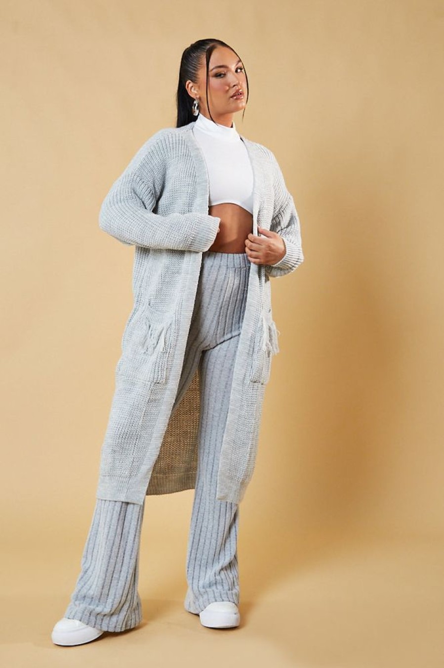 Clothing Rebellious Fashion | Grey Edge To Edge Longline Cardigan - Doris