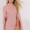 Clothing Rebellious Fashion | Pink High Neck Split Sleeves Bodycon Dress - Lumi