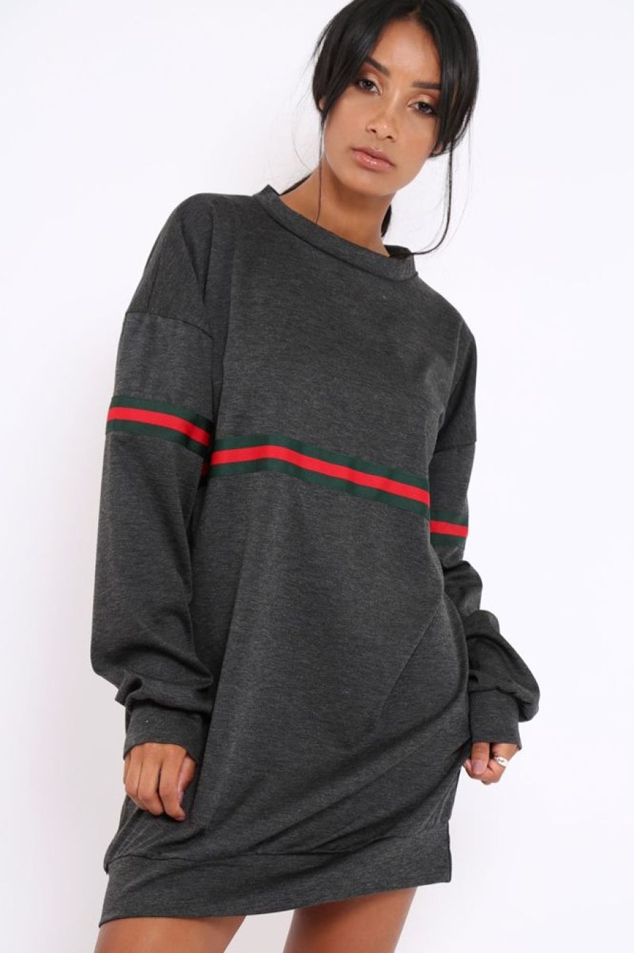 Clothing Rebellious Fashion | Grey Stripe Jumper Dress - Finley